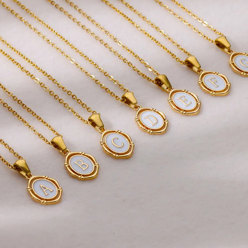 Birth Flower Necklace - A-Z Letter Initial Enamel Necklace For