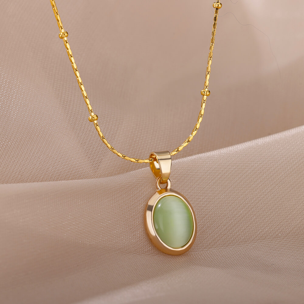 Birth Flower Necklace - Fashion Stone Opal Oval Necklace For