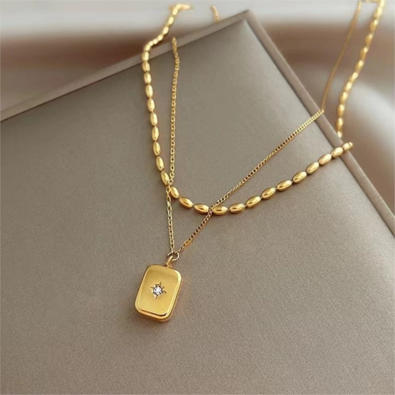 Birth Flower Necklace - ANENJERY 316L Stainless Steel Double Layer