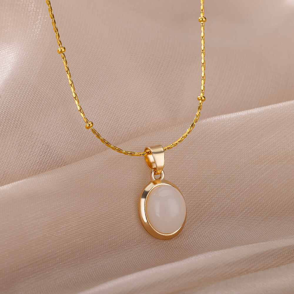 Fashion Stone Opal Oval Neckla - Birth Flower Necklace 评论和价格