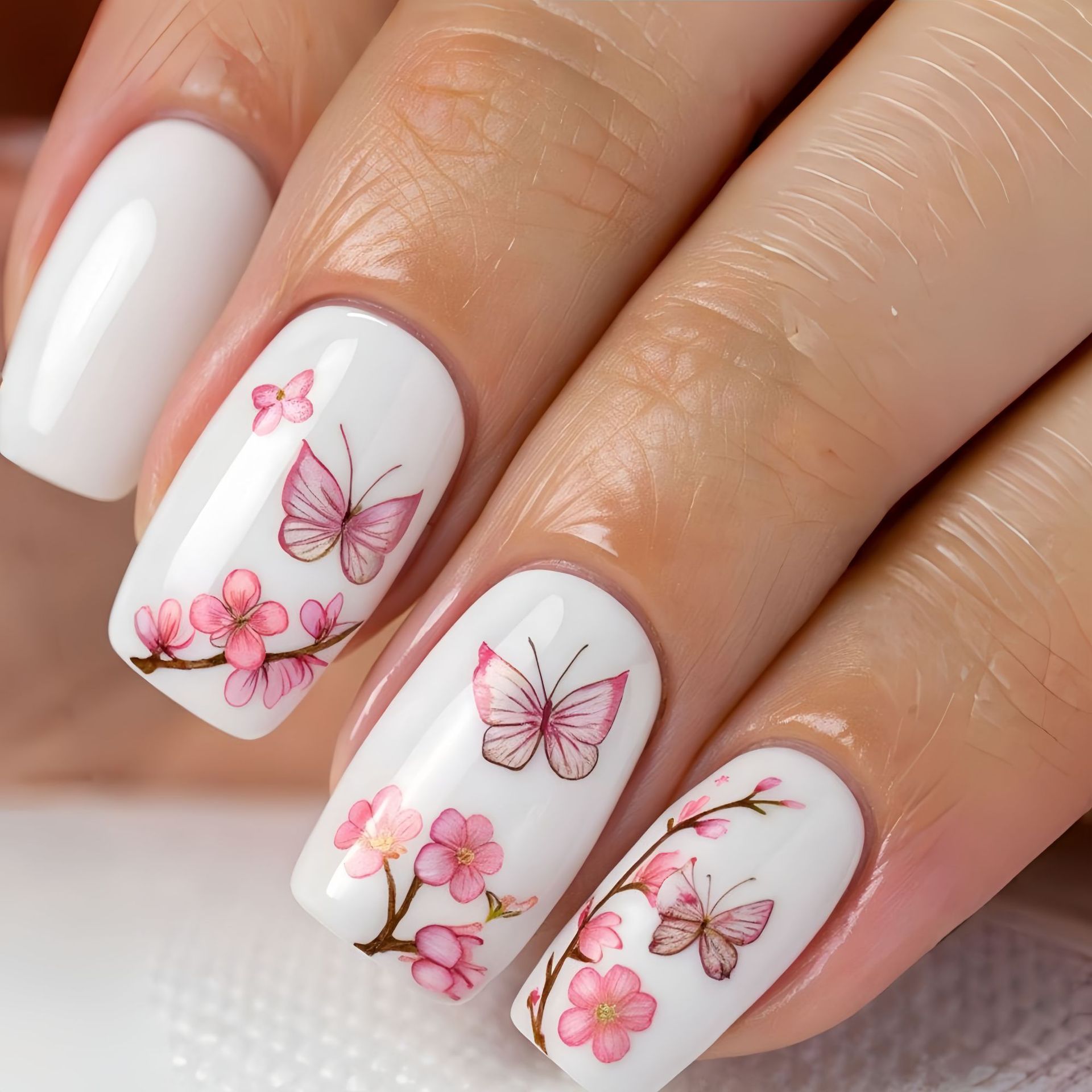 Medium Fake Nails for Women Gi - Pressed Flower Art 评论和价格