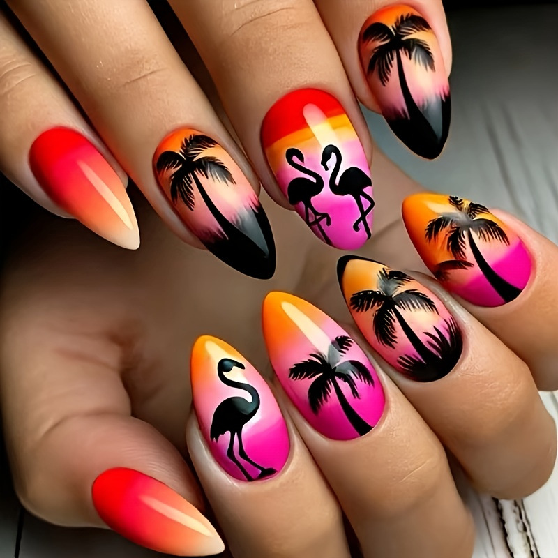 Medium fake nails for women gi - Pressed Flower Art 评论和价格