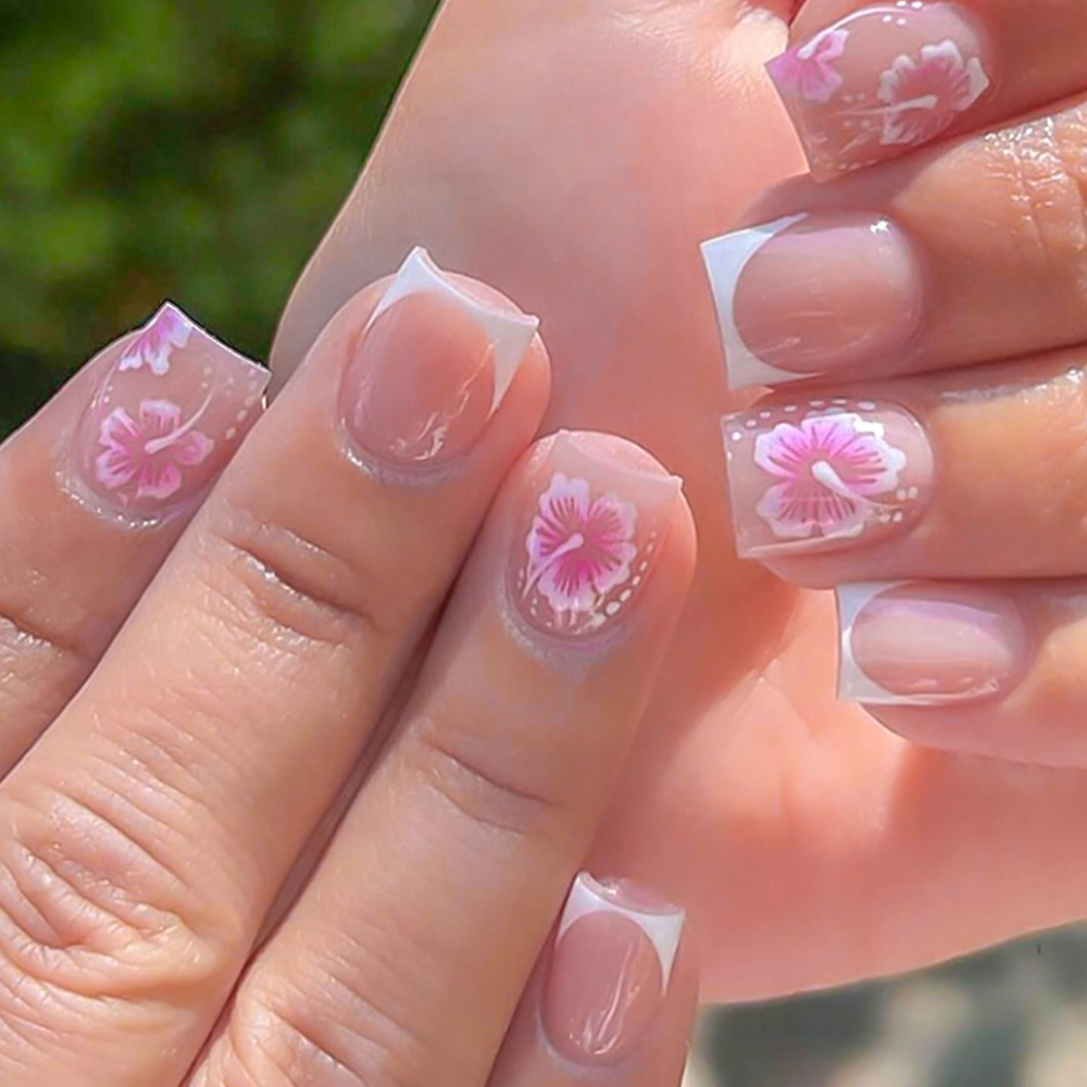 24Pcs French Flower False Nail - Pressed Flower Art 评论和价格
